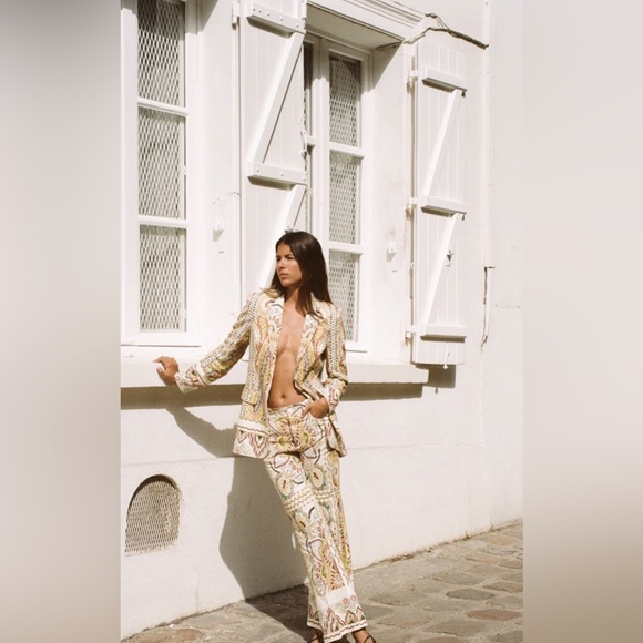 ZARA LINEN BLEND PRINTED SUIT size XL - Picture 5 of 14